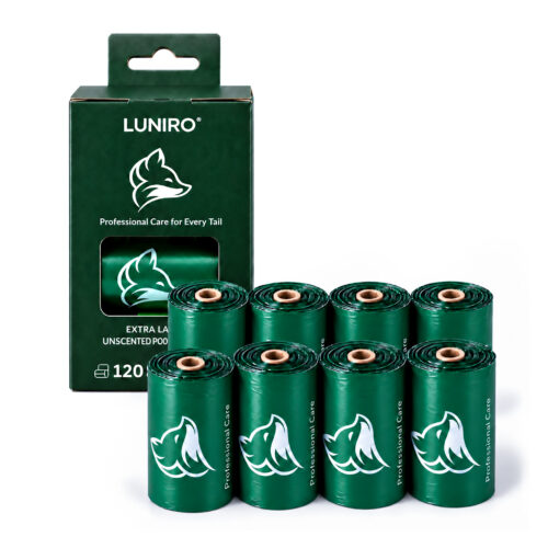 Disposable Pet Poop Bags, 120 Counts Per Box (8 Rolls × 15 Bags)