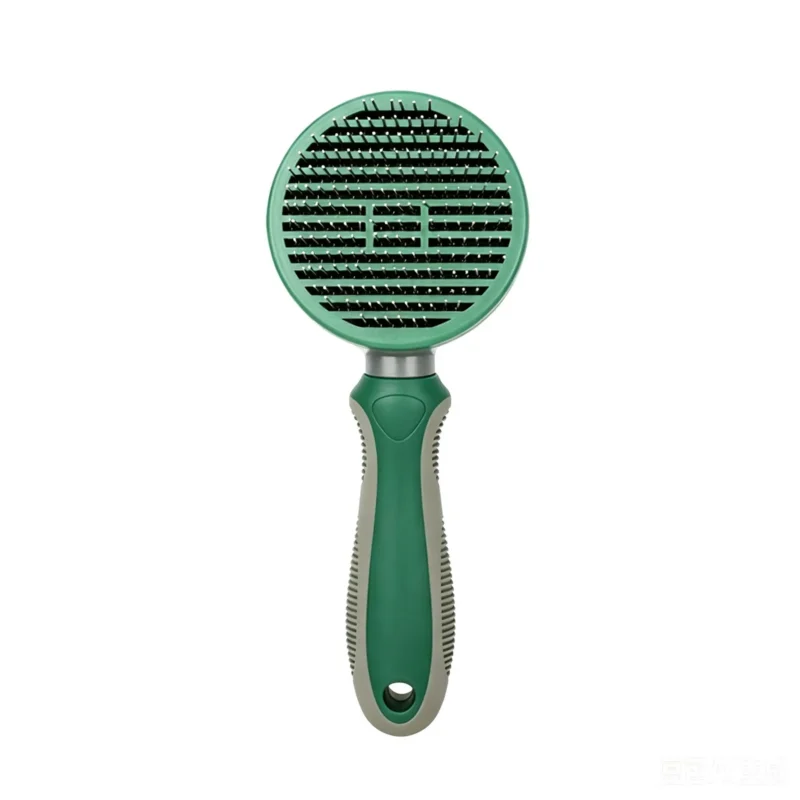 8 Pet Self-Cleaning Slicker Brush  不粘珠橄榄绿色粗针耙梳.webp