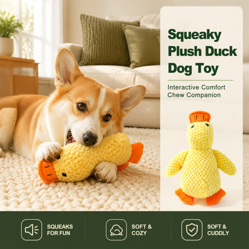 Yellow Dog Plush Squeaky Companion Duck