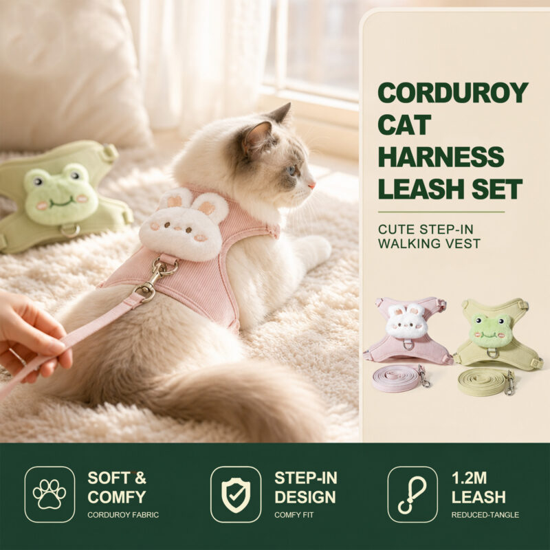 Soft Corduroy Cat Harness and Lead Set