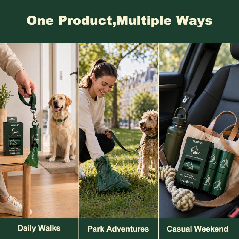 Disposable Pet Poop Bags, 120 Counts Per Box (8 Rolls × 15 Bags)