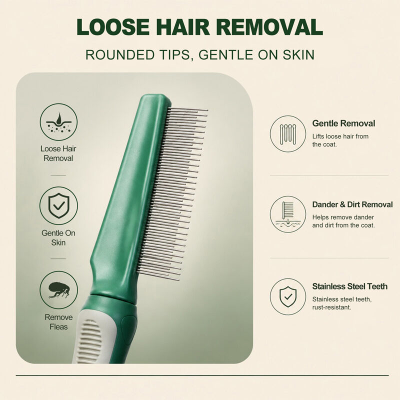 Olive Green Pet Hair Removal Flea Comb