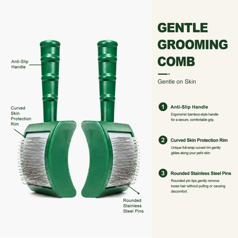 Bamboo-Style Self-Cleaning Grooming Brush for Pets