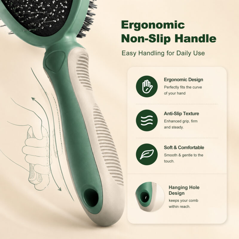 Olive Green Double-Sided Pet Grooming Brush