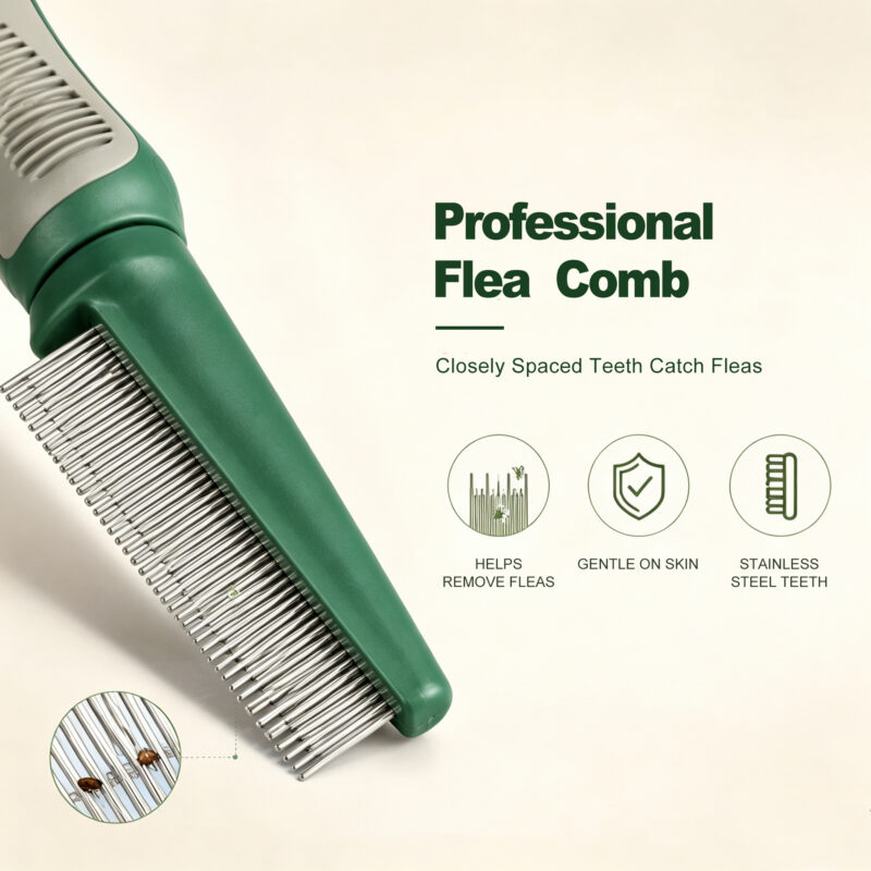Olive Green Pet Hair Removal Flea Comb