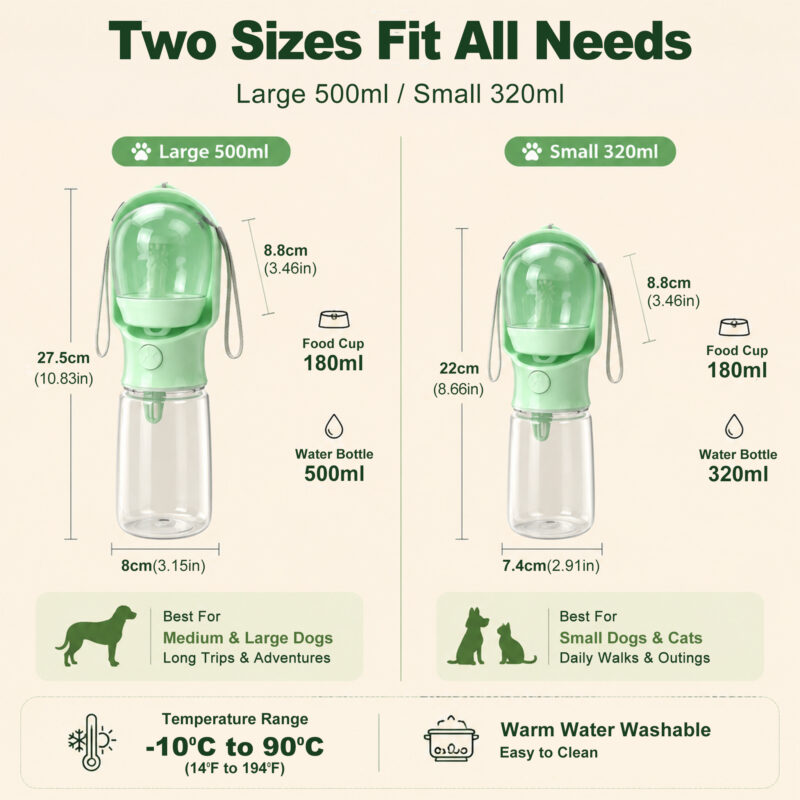 Portable Pet Water Bottle with Food Container