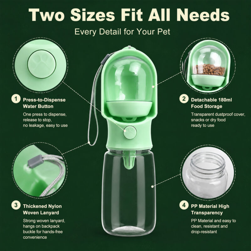 Portable Pet Water Bottle with Food Container
