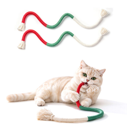 2 Pack Cat Chew Rope Toy, Red Green Interactive Teething Toy for Cats