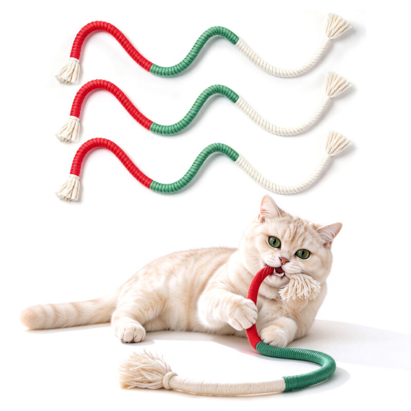 3 Pack Cat Chew Rope Toy, Red Green Interactive Teething Toy for Cats
